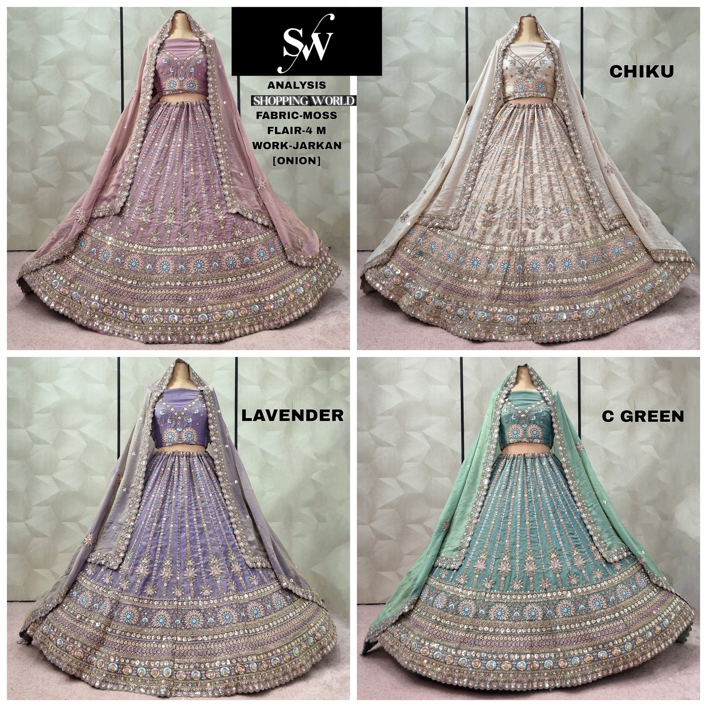 Fabulous Onion pink Chiku Golden Lavender Sea green Moss Lehenga