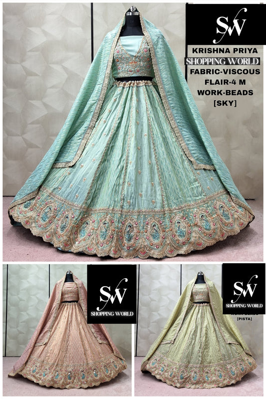 Something Different Sky blue Pista green light peach Lehenga