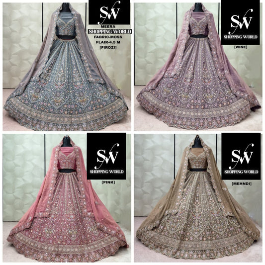 Charming Firozi Blue grey Wine Pink Mehendi yellow Lehenga
