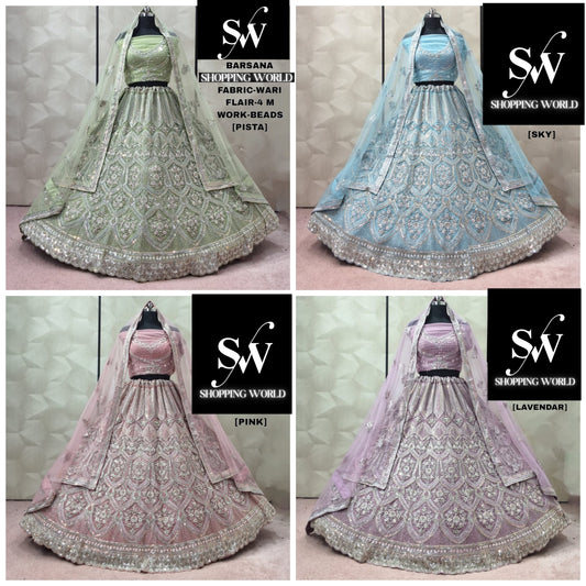 Majestic Pista green Sky blue Pink Lavender Lehenga