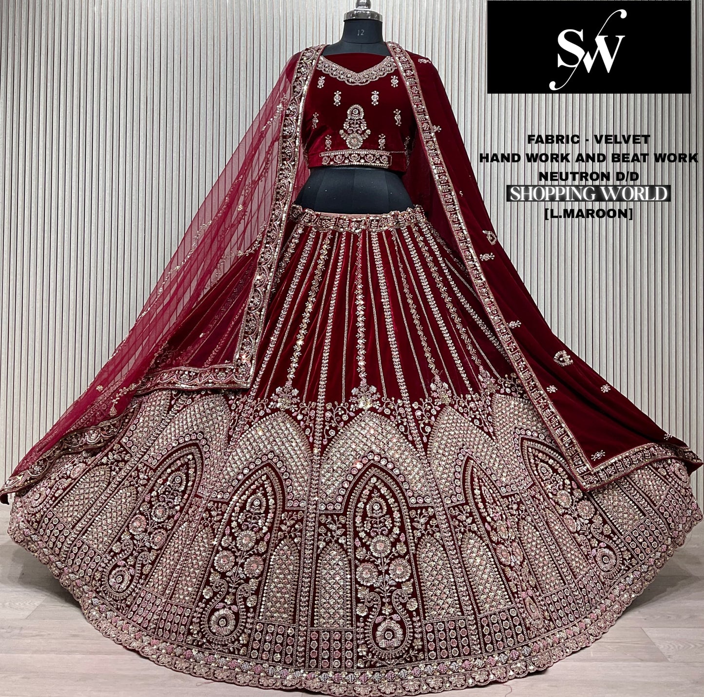 Engaging Rani pink Velvet Bridal Lehenga