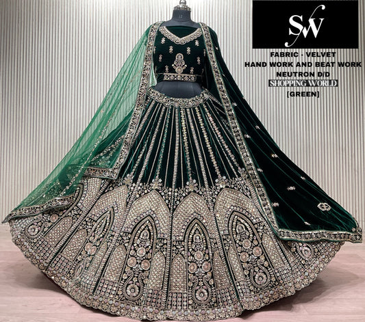 Awesome Green Velvet Bridal Lehenga