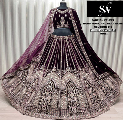 Engaging Rani pink Velvet Bridal Lehenga