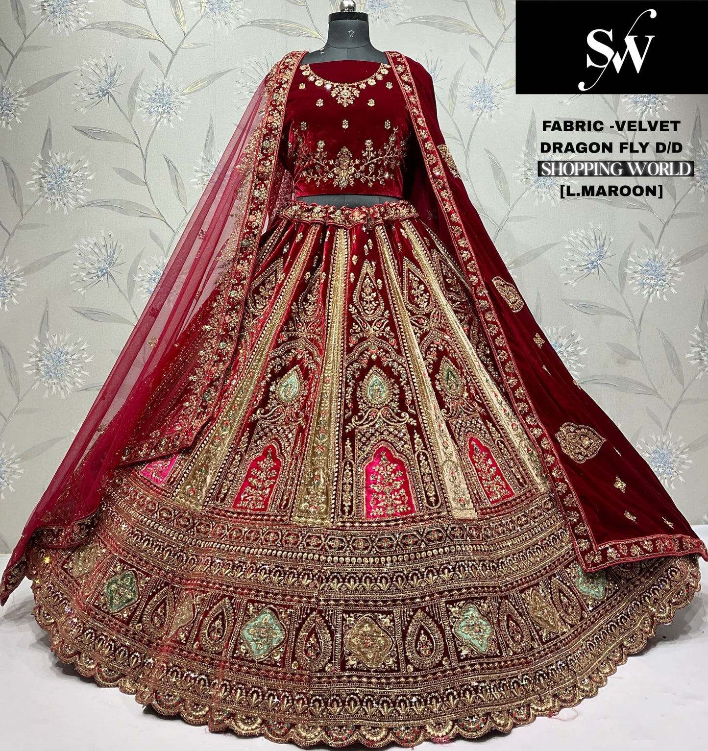 Attractive Red Velvet Bridal Lehenga