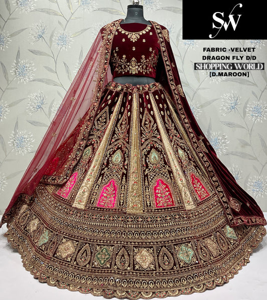 Gorgeous Light Maroon Velvet Bridal Lehenga