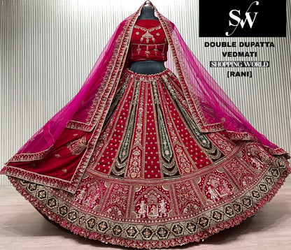 Lovely Rani pink Double Dupatta Doli Barat Bridal Lehenga