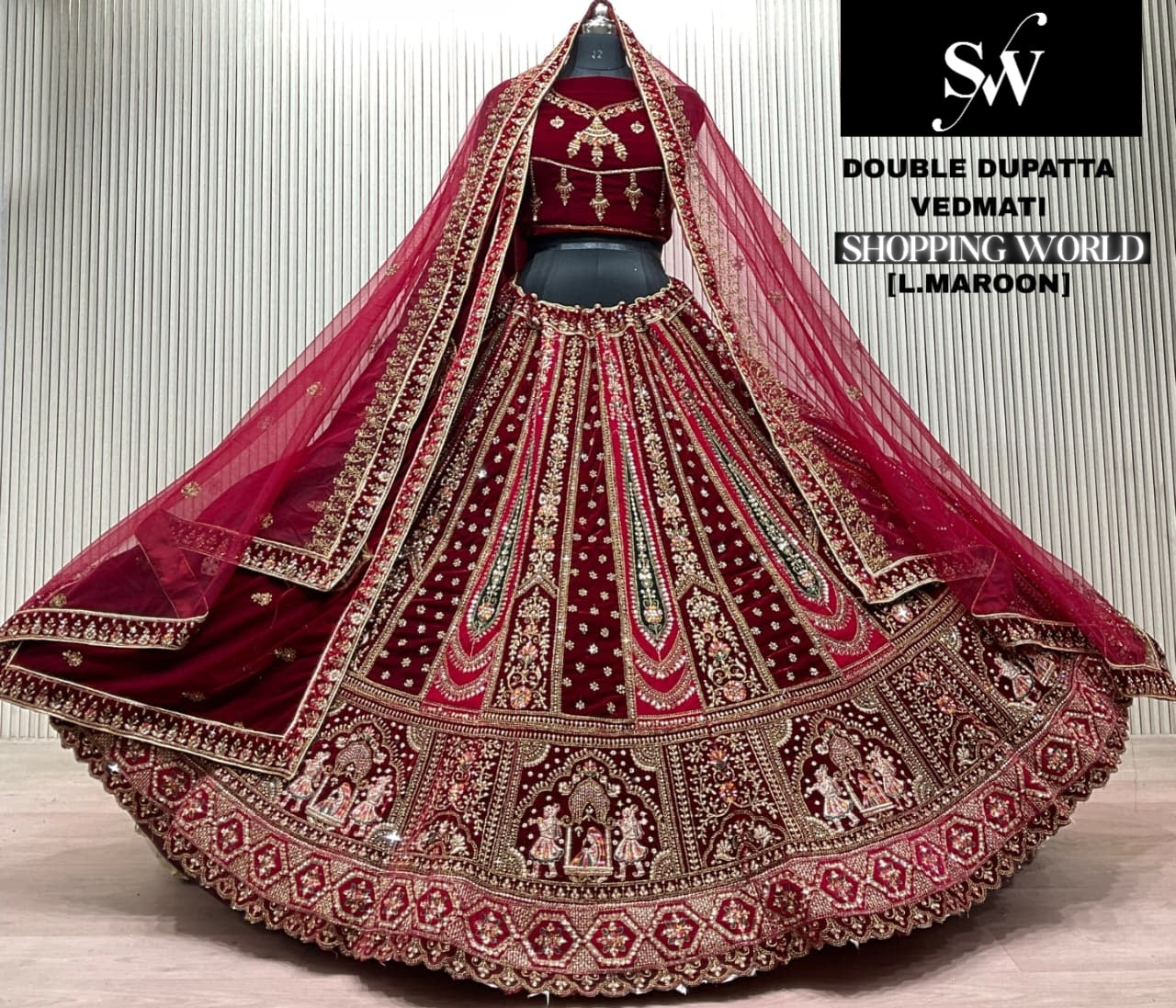Lovely Rani pink Double Dupatta Doli Barat Bridal Lehenga