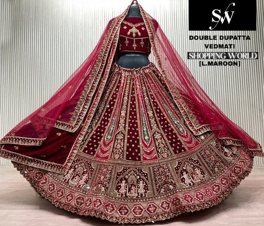 Beautiful Dark Maroon Double Dupatta Doli Barat Bridal Lehenga
