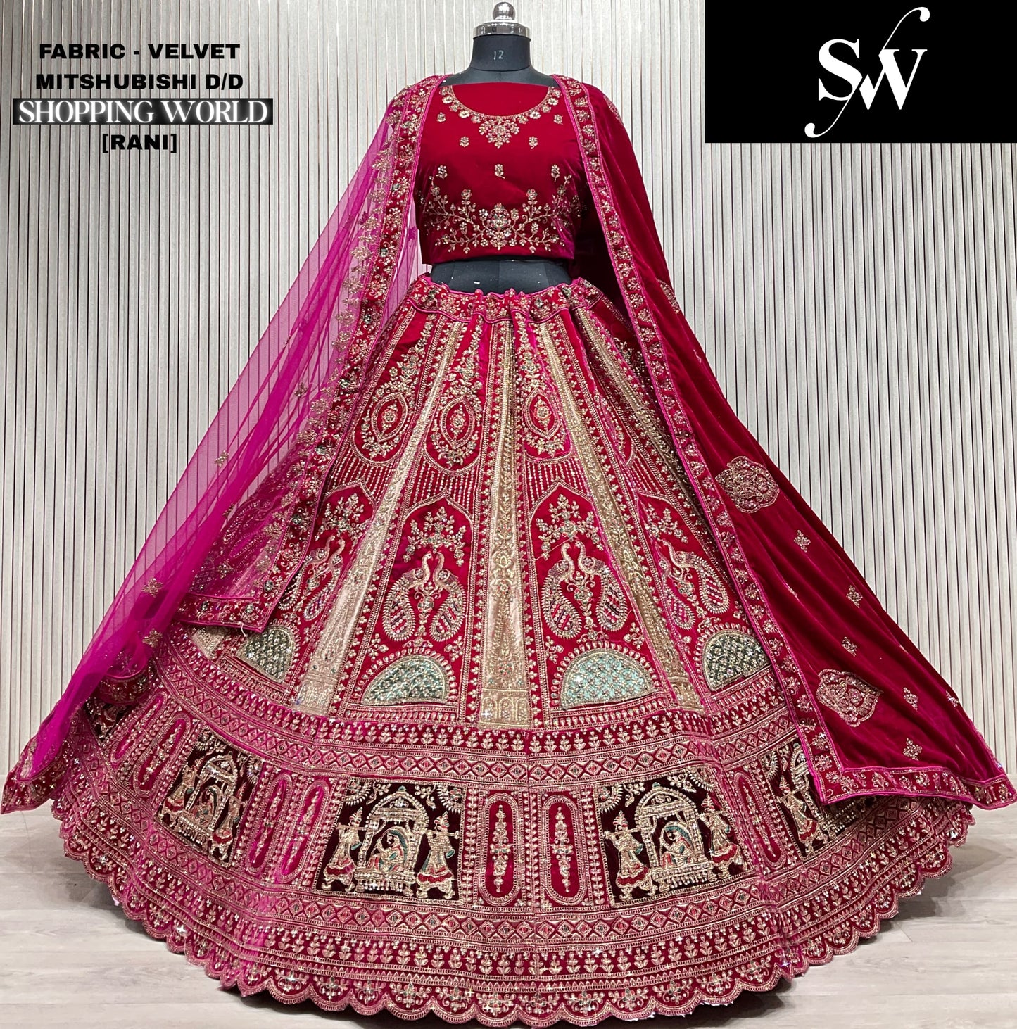 Lavishing Dark Maroon Double Dupatta Peacock Bridal lehenga