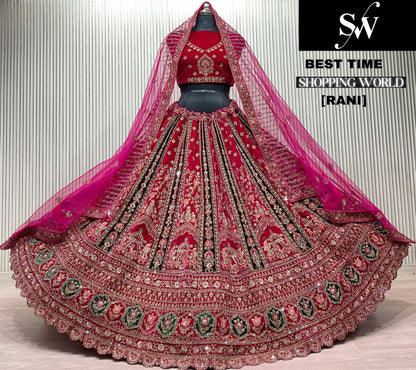 Delightful Dark Maroon Doli Barat Double Dupatta Bridal Lehenga