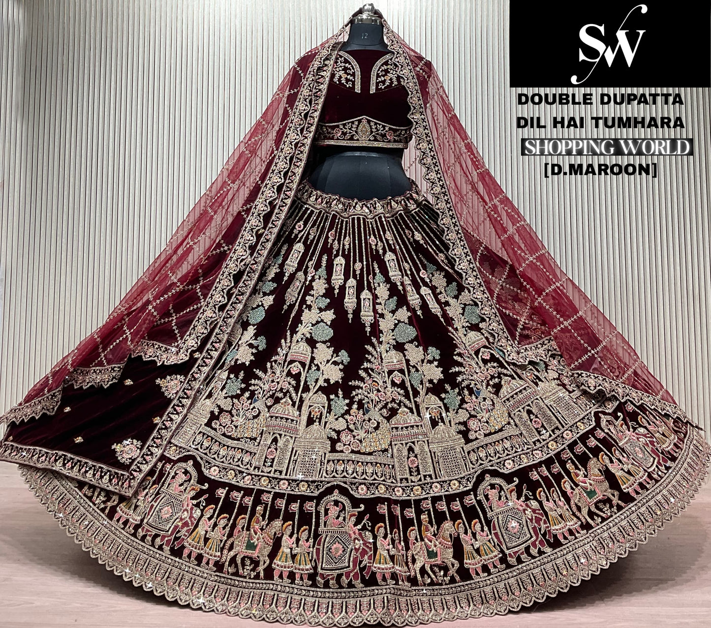 Lovely Light Maroon Double Dupatta Doli Barat Bridal lehenga