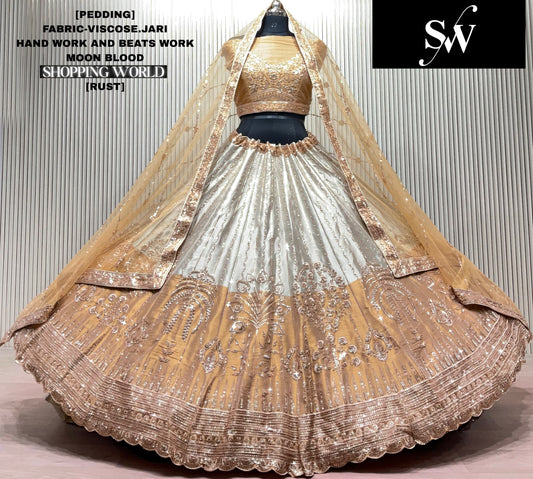Pretty Rust golden Viscose Jari lehenga