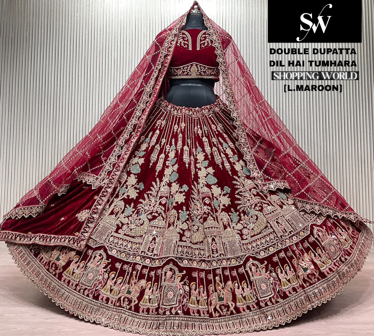 Lovely Light Maroon Double Dupatta Doli Barat Bridal lehenga