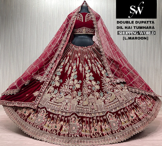 Lovely Light Maroon Double Dupatta Doli Barat Bridal lehenga