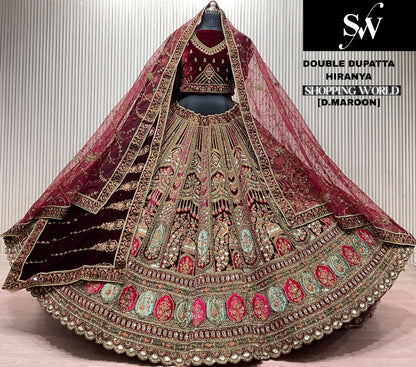 Attractive Rani pink Double Dupatta Peacock Bridal lehenga