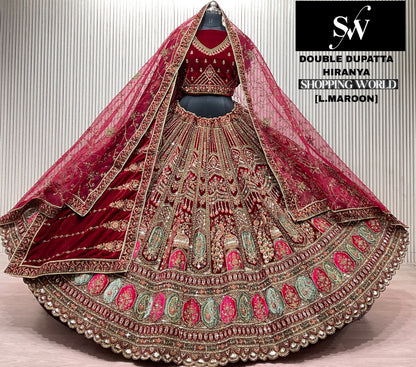 Attractive Rani pink Double Dupatta Peacock Bridal lehenga