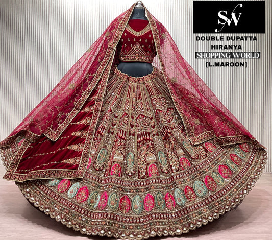 Fantastic Light Maroon Double Dupatta Peacock Bridal lehenga