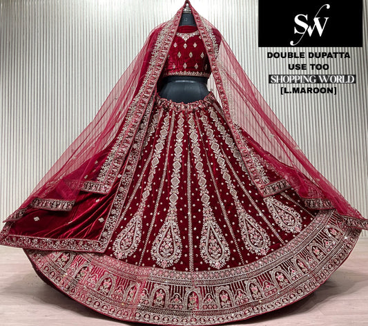 Engaging Light Maroon Double Dupatta Bridal lehenga