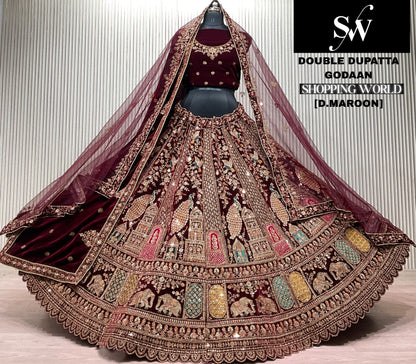Glamorous Light Maroon Double Dupatta Peacock Bridal lehenga