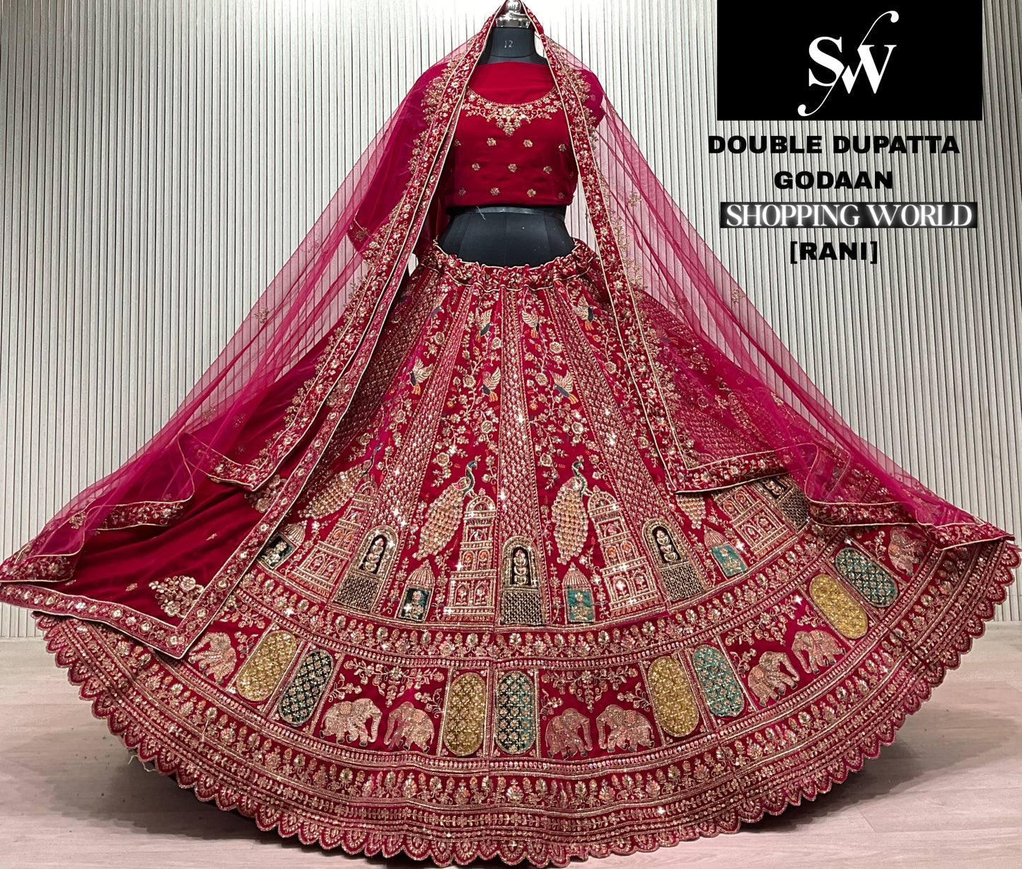 Glamorous Light Maroon Double Dupatta Peacock Bridal lehenga