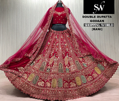 Glamorous Light Maroon Double Dupatta Peacock Bridal lehenga