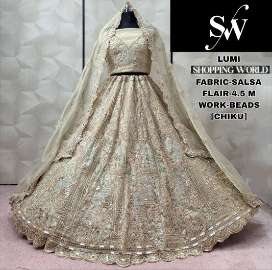 Astonishing Chiku golden Salsa lehenga