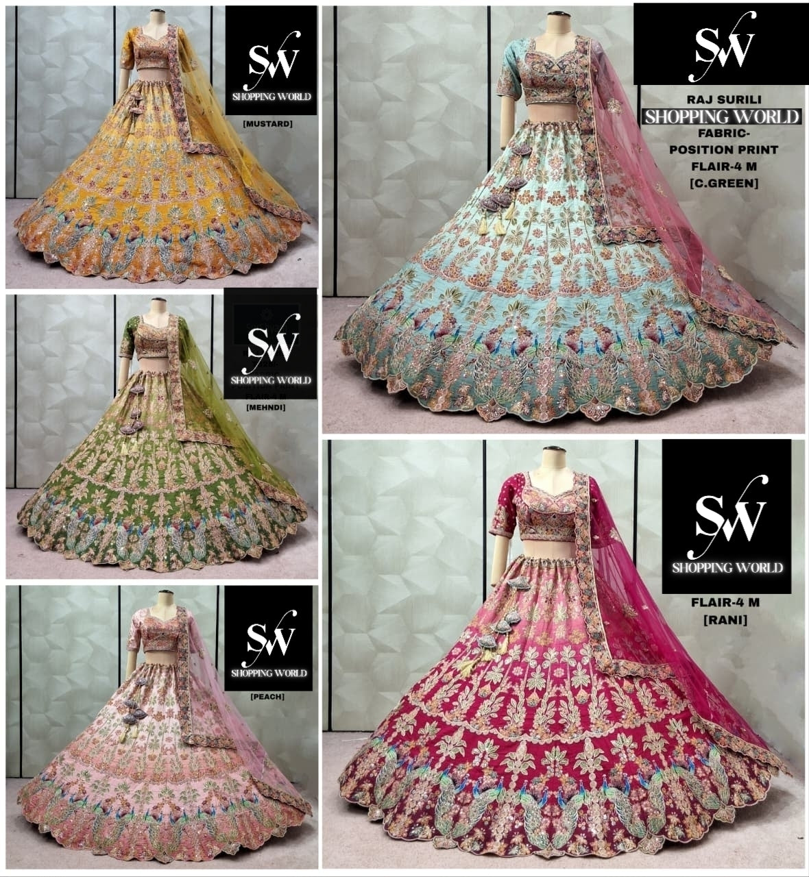 Double shade Pink Mustard green Peach yellow crop top lehenga