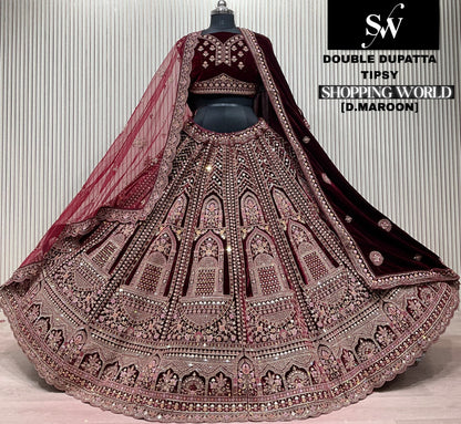 Light Maroon Double Dupatta Bridal Lehenga
