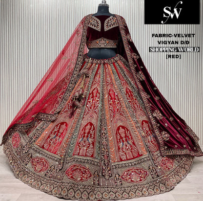 Maroon Velvet Peacock Bridal Lehenga
