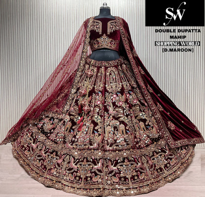 Light Maroon Double Dupatta Bridal Lehenga
