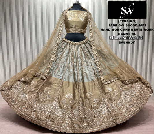 Mehendi Green Viscous Jari Lehenga