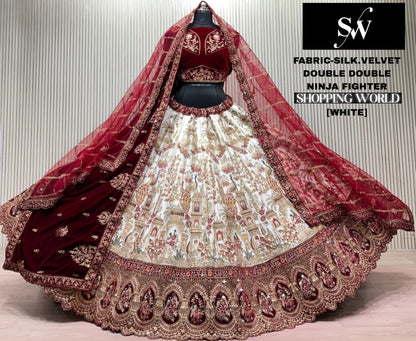 Red Double Dupatta peacock Silk Bridal Lehenga