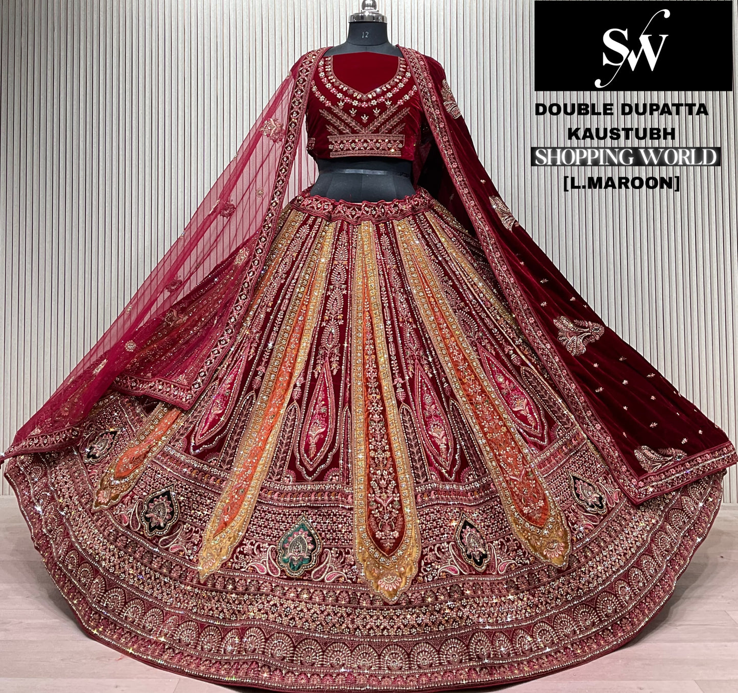 Light Maroon Double Dupatta Bridal Lehenga