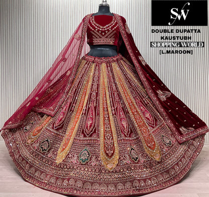 Light Maroon Double Dupatta Bridal Lehenga