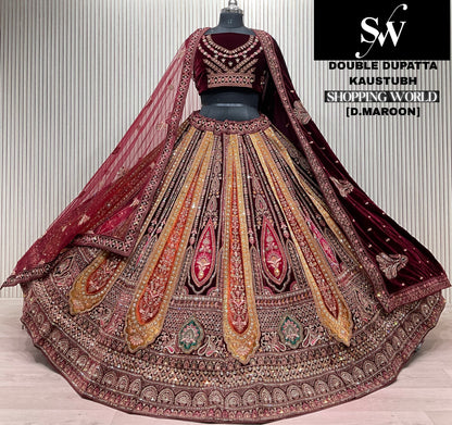 Light Maroon Double Dupatta Bridal Lehenga