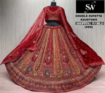 Light Maroon Double Dupatta Bridal Lehenga