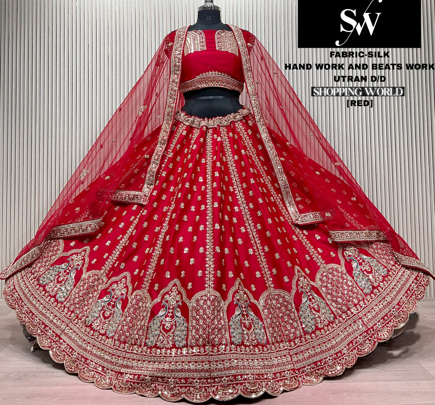Red peacock Silk Bridal Lehenga