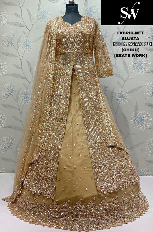 Chiku Golden Net Farshi garara muslim Bride Long Indo Dress