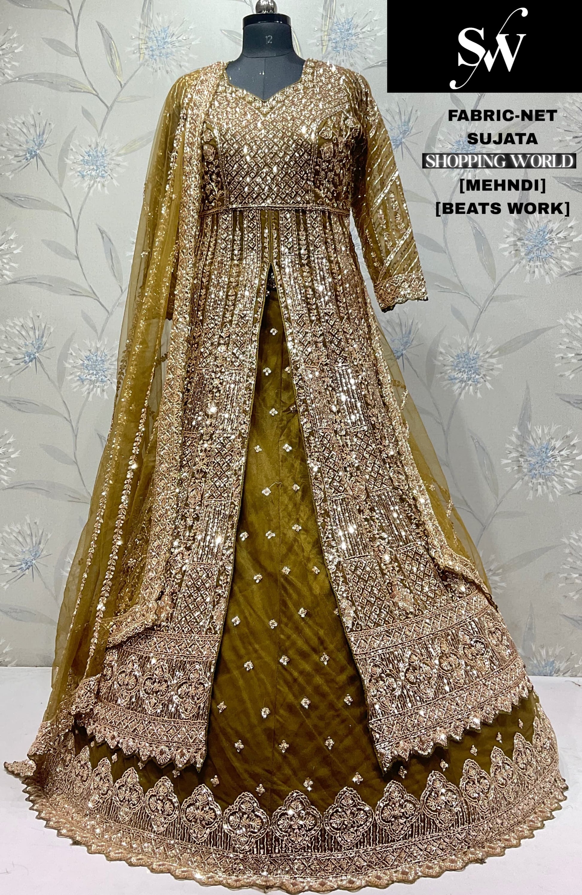 Chiku Golden Net Farshi garara muslim Bride Long Indo Dress Chiku Golden Net Farshi garara muslim Bride Long Indo Dress