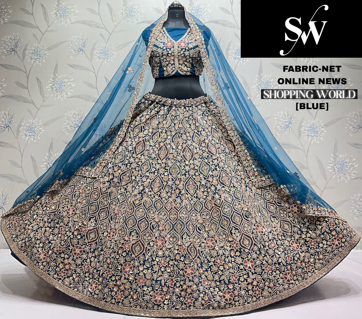 Royal Blue Net Lehenga