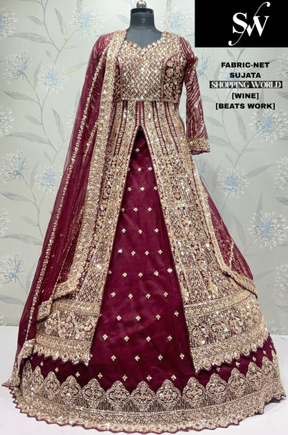 Wine Net Farshi garara muslim Bride Long Indo Dress Wine Net Farshi garara muslim Bride Long Indo Dress