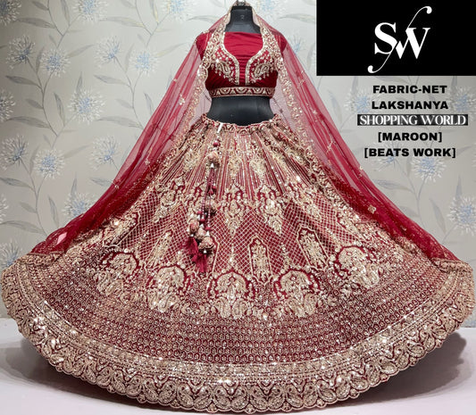 Maroon Net Lehenga