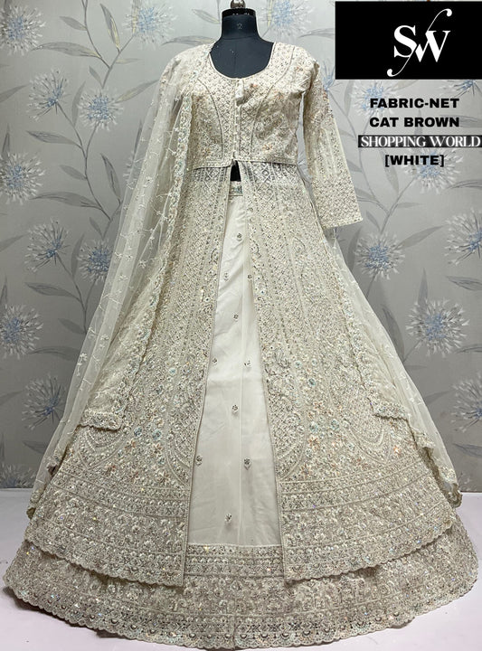 White Net Farshi garara muslim Bride Long Indo Dress