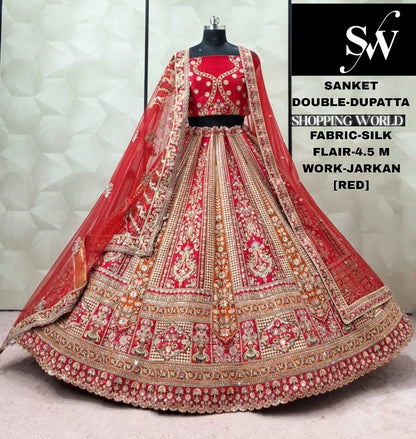 Red Silk Double Dupatta Bridal Lehenga