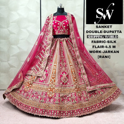 Red Silk Double Dupatta Bridal Lehenga