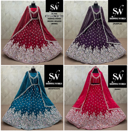 Rani pink Morpeach Blue Wine purple Fendi Lehenga