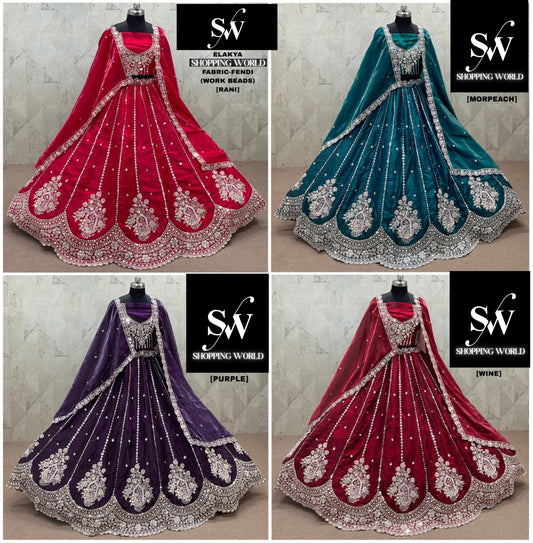 Rani pink Morpeach Blue Wine purple Fendi Lehenga