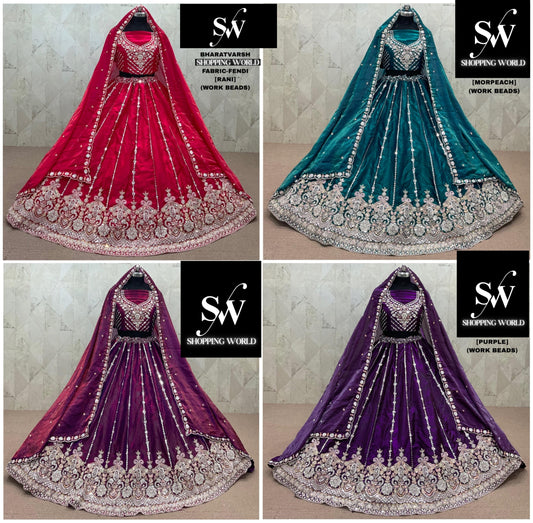Purple Rani Pink Morpeach Blue wine Fendi Lehenga
