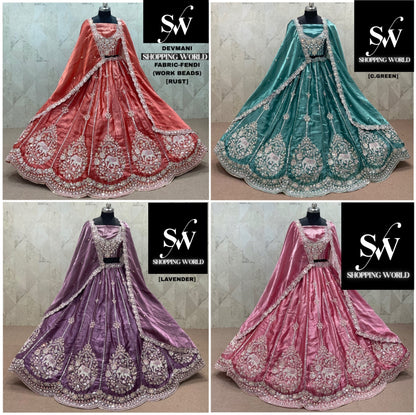 Rust Orange Purple Pink Sea green Fendi Lehenga