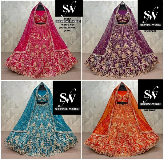 Rani pink Purple Orange Blue Net Lehenga